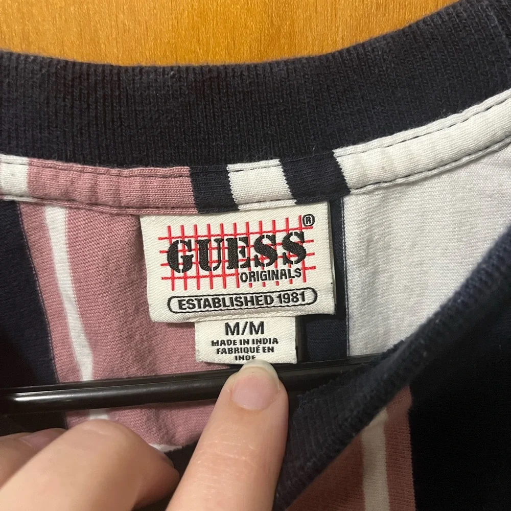 Guess Striped Crewneck Tee — Pink, Blue, White - Picture 2 of 6